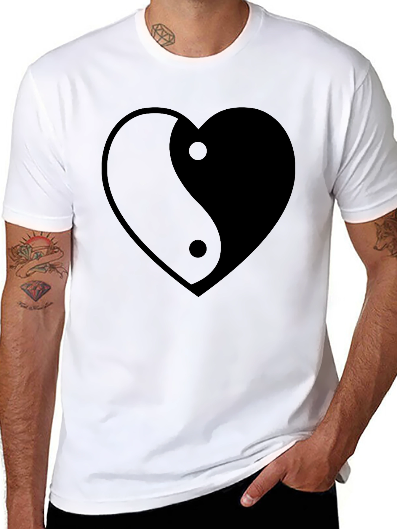 Yin Yang Heart Graphic Tee - Black Unisex T-Shirt