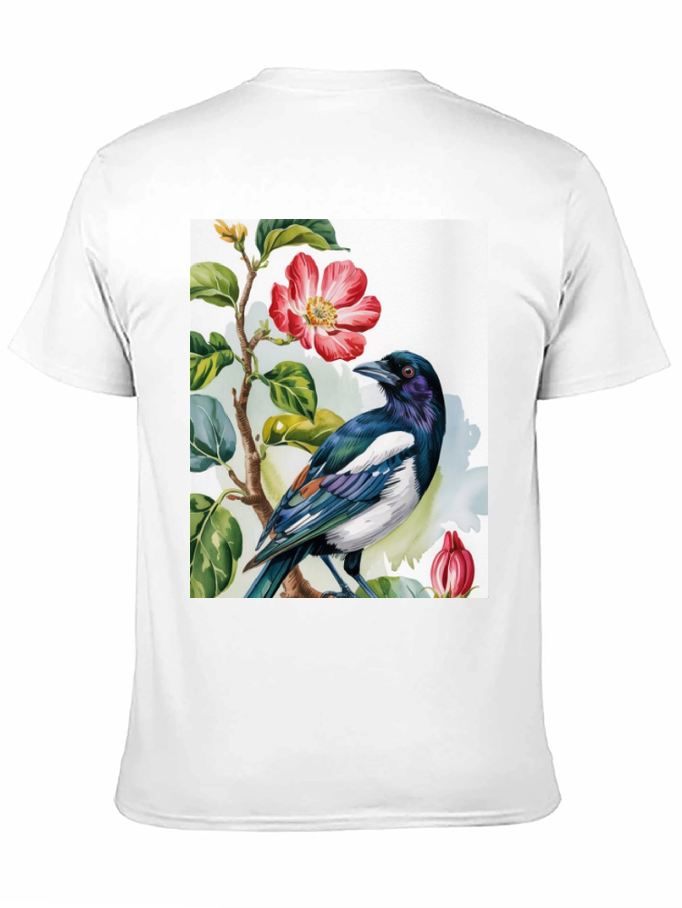 Bird & Flower Graphic Tee - Casual Black T-Shirt