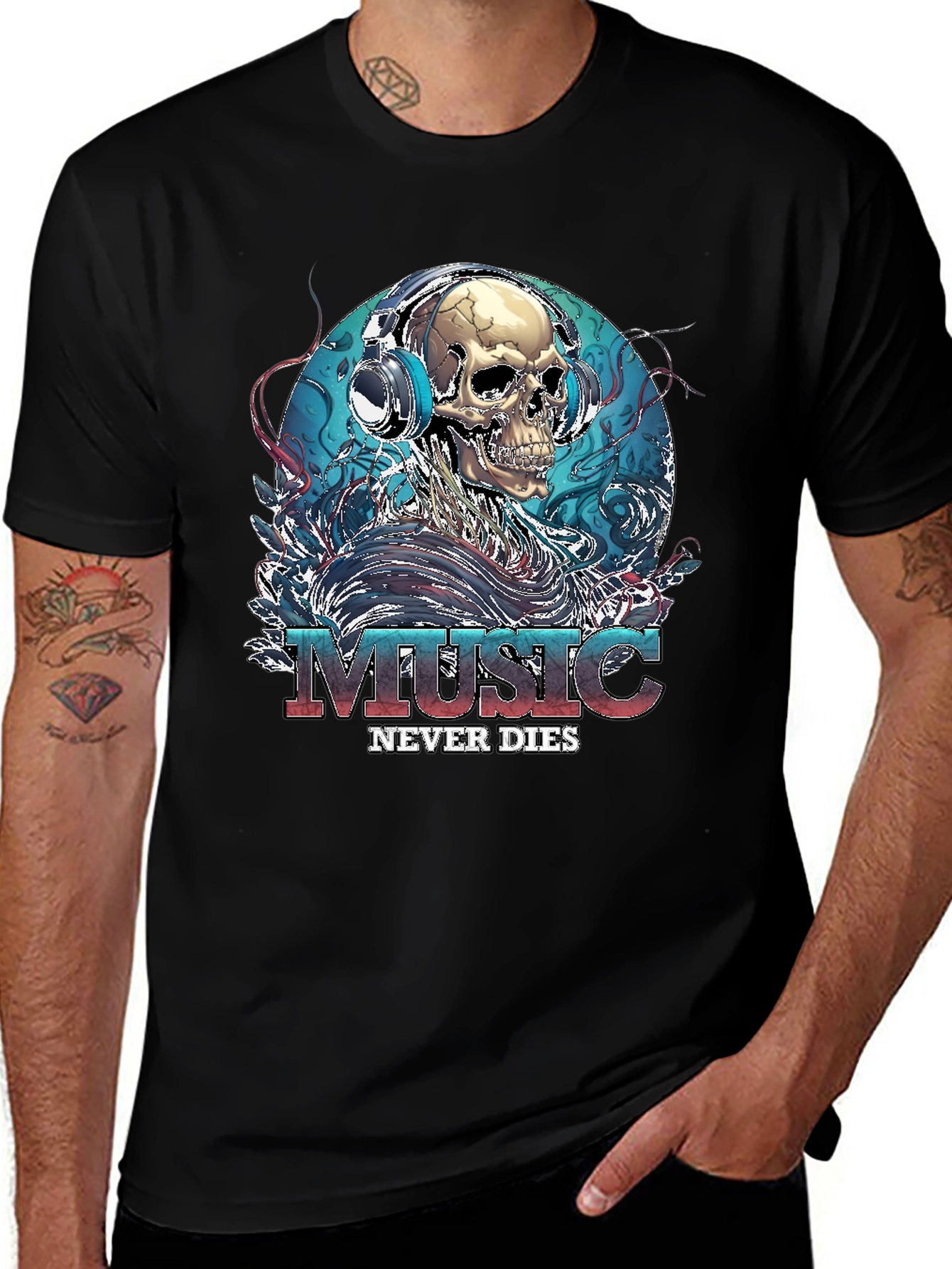 Music Never Dies Skull Graphic Tee