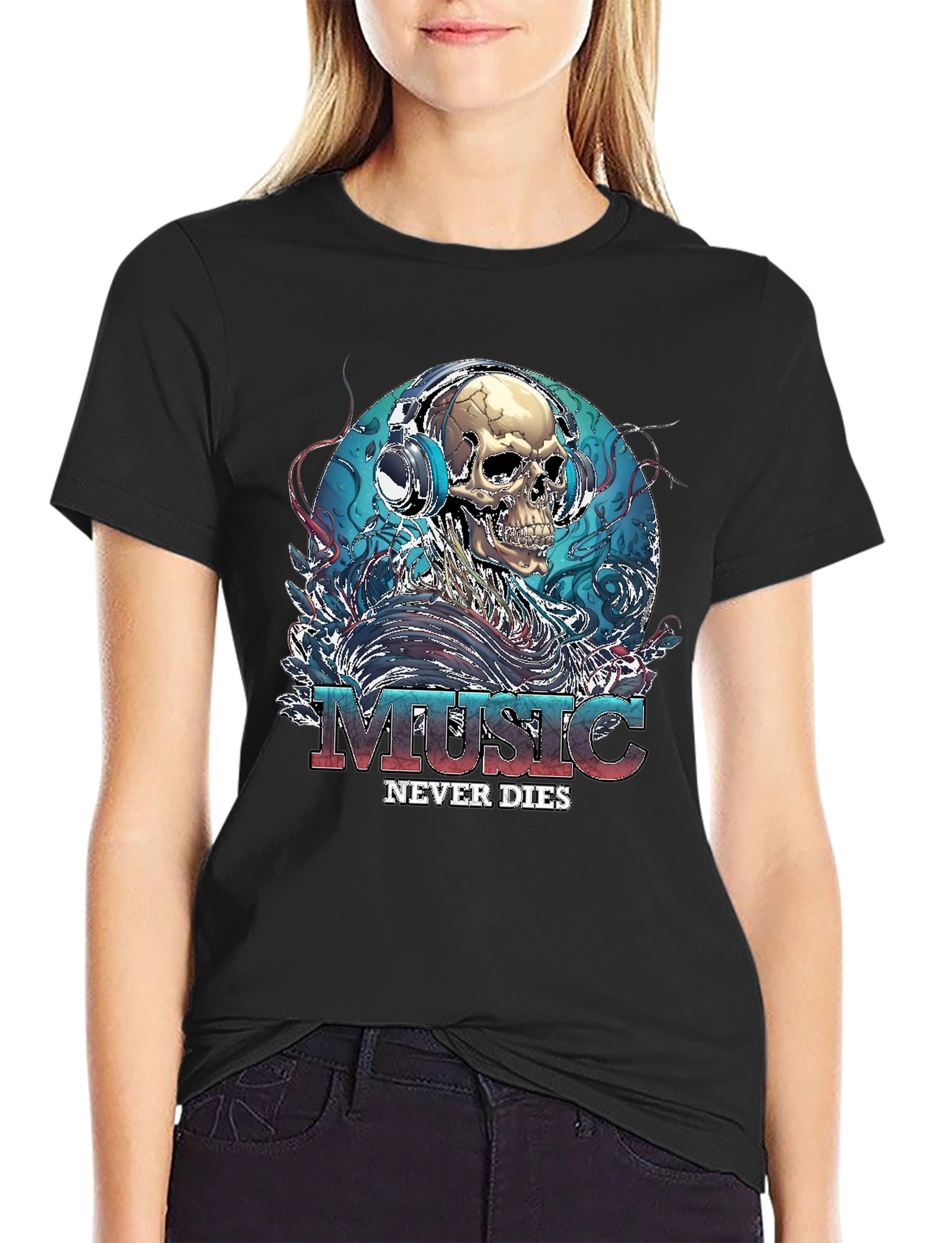 Music Never Dies Skull Graphic Tee