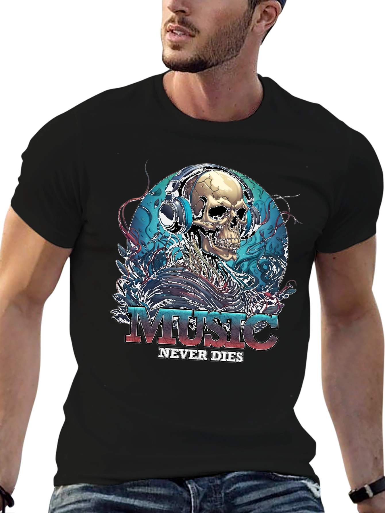 Music Never Dies Skull Graphic Tee