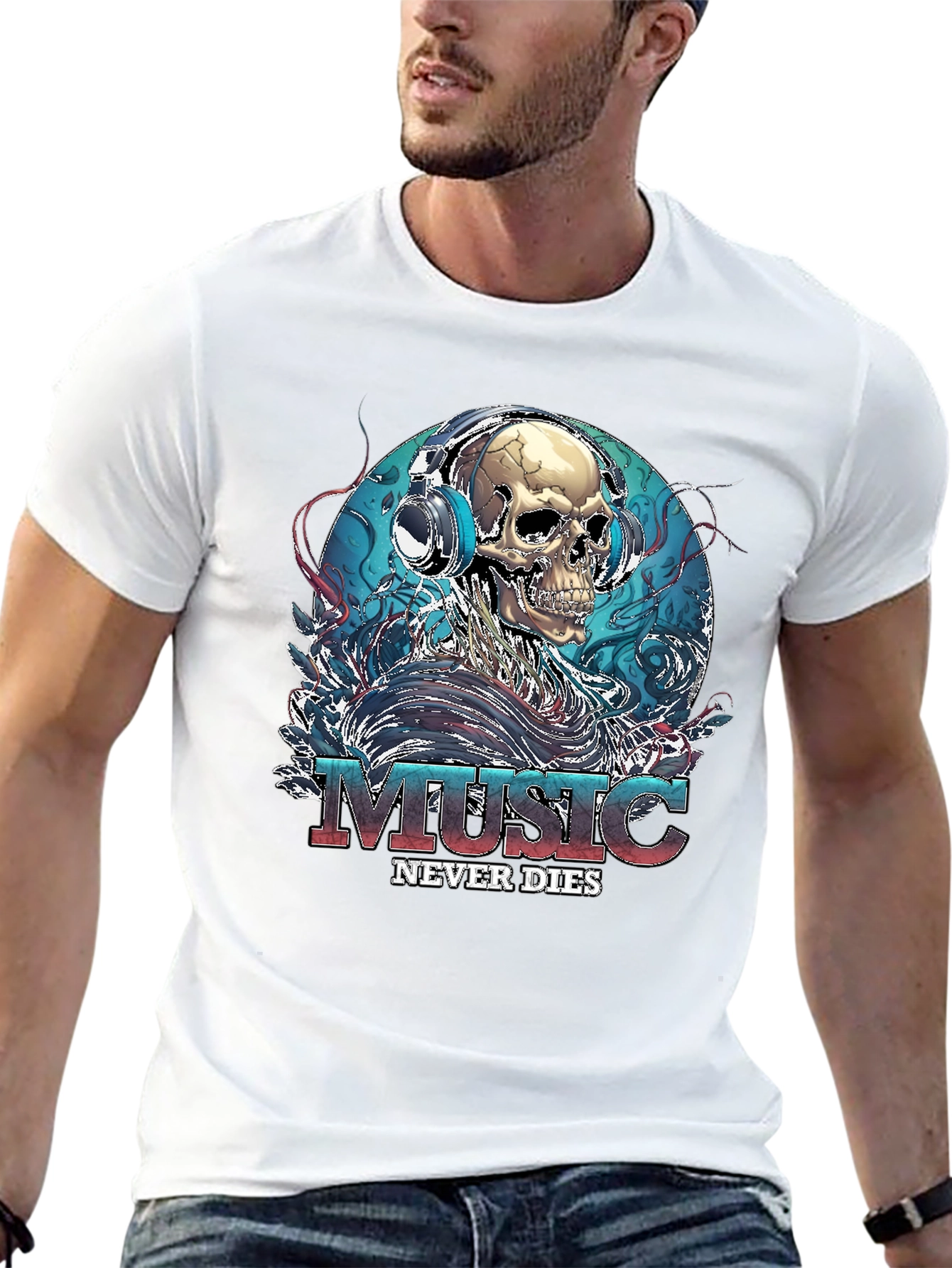 Music Never Dies Skull Graphic Tee