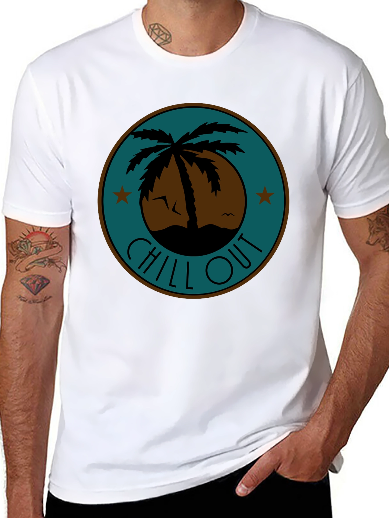 Chill Out Palm Tree Graphic Tee - Relaxed Fit