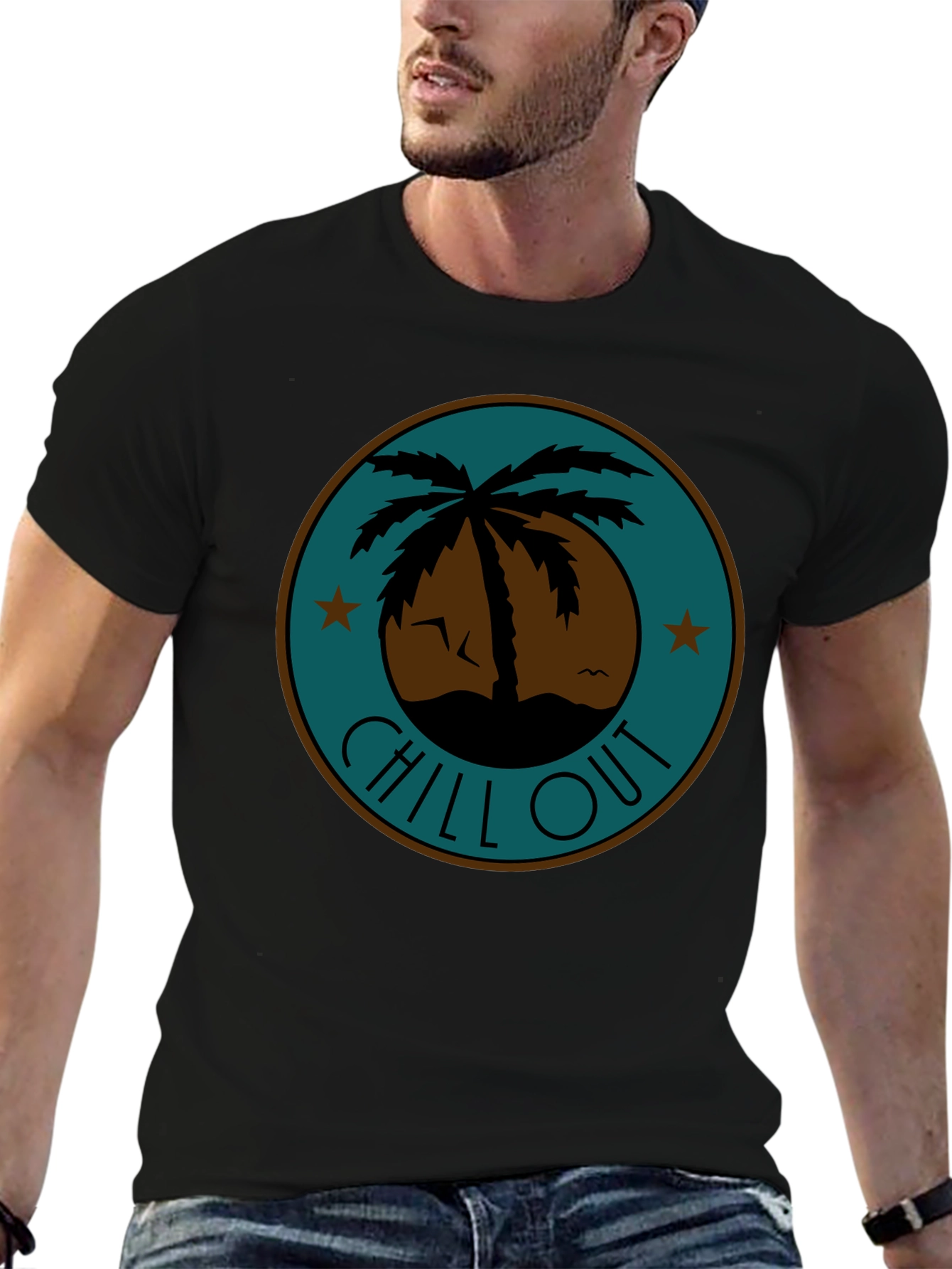 Chill Out Palm Tree Graphic Tee - Relaxed Fit