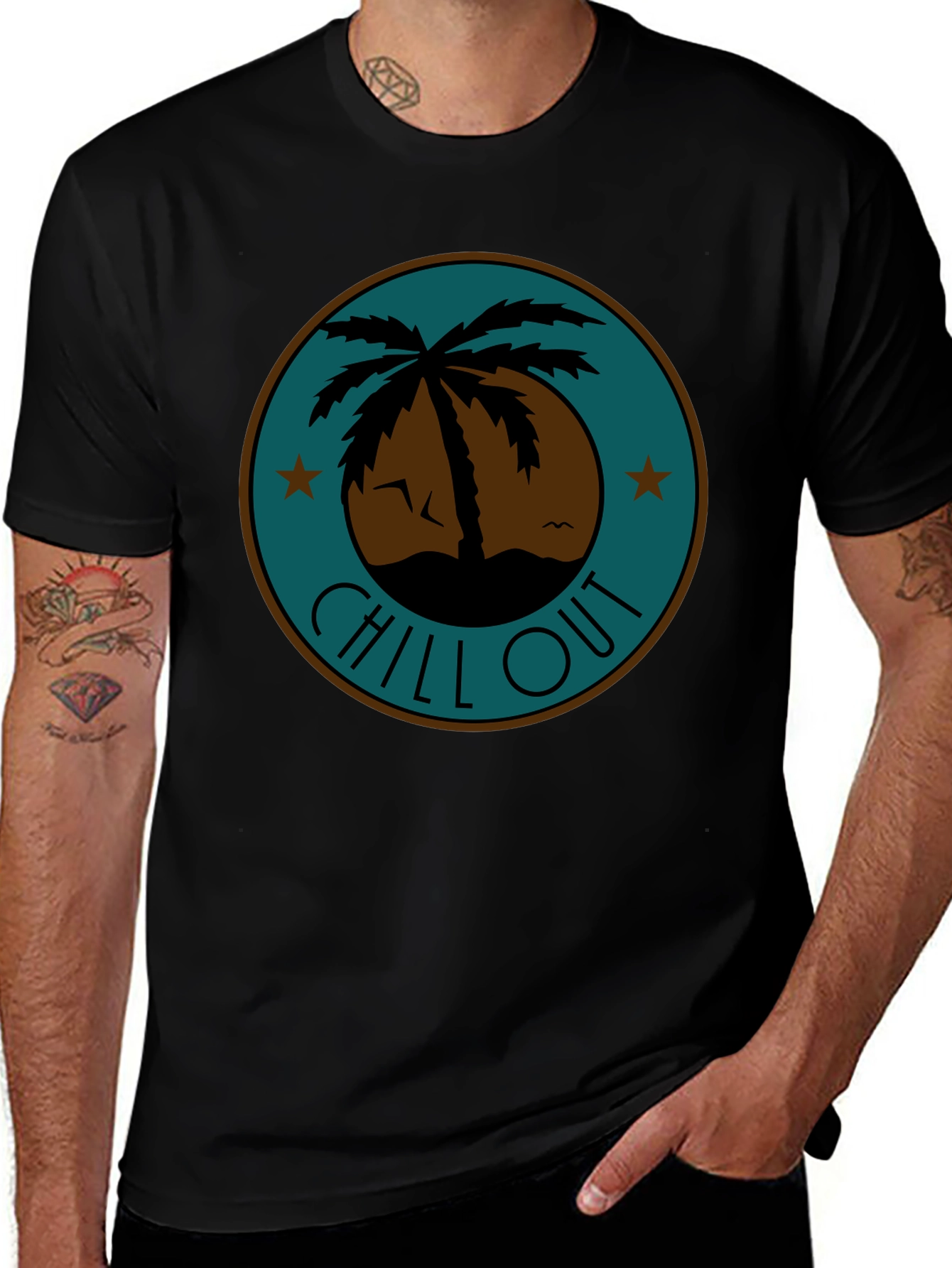 Chill Out Palm Tree Graphic Tee - Relaxed Fit