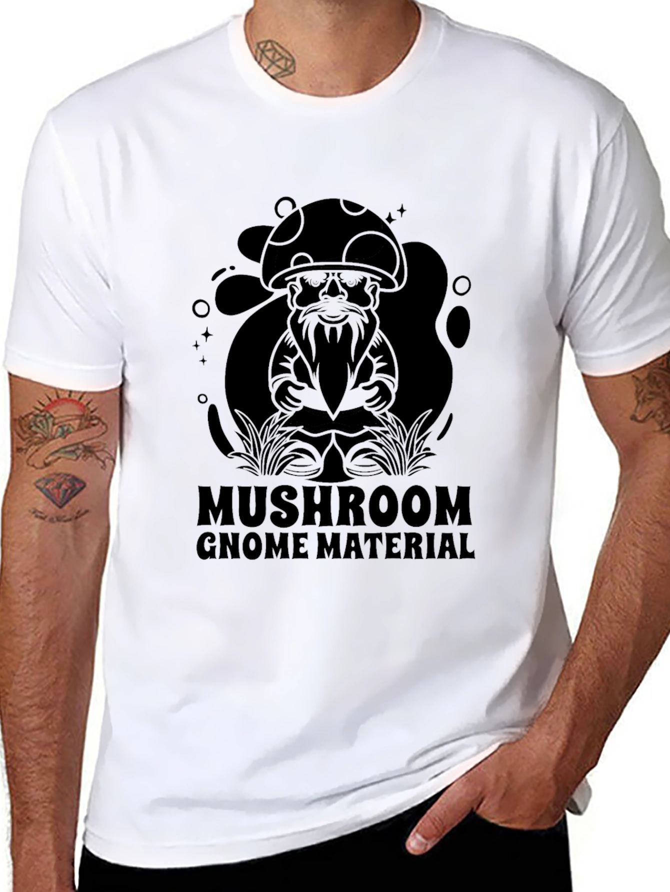 Mushroom Gnome Material Black T-Shirt