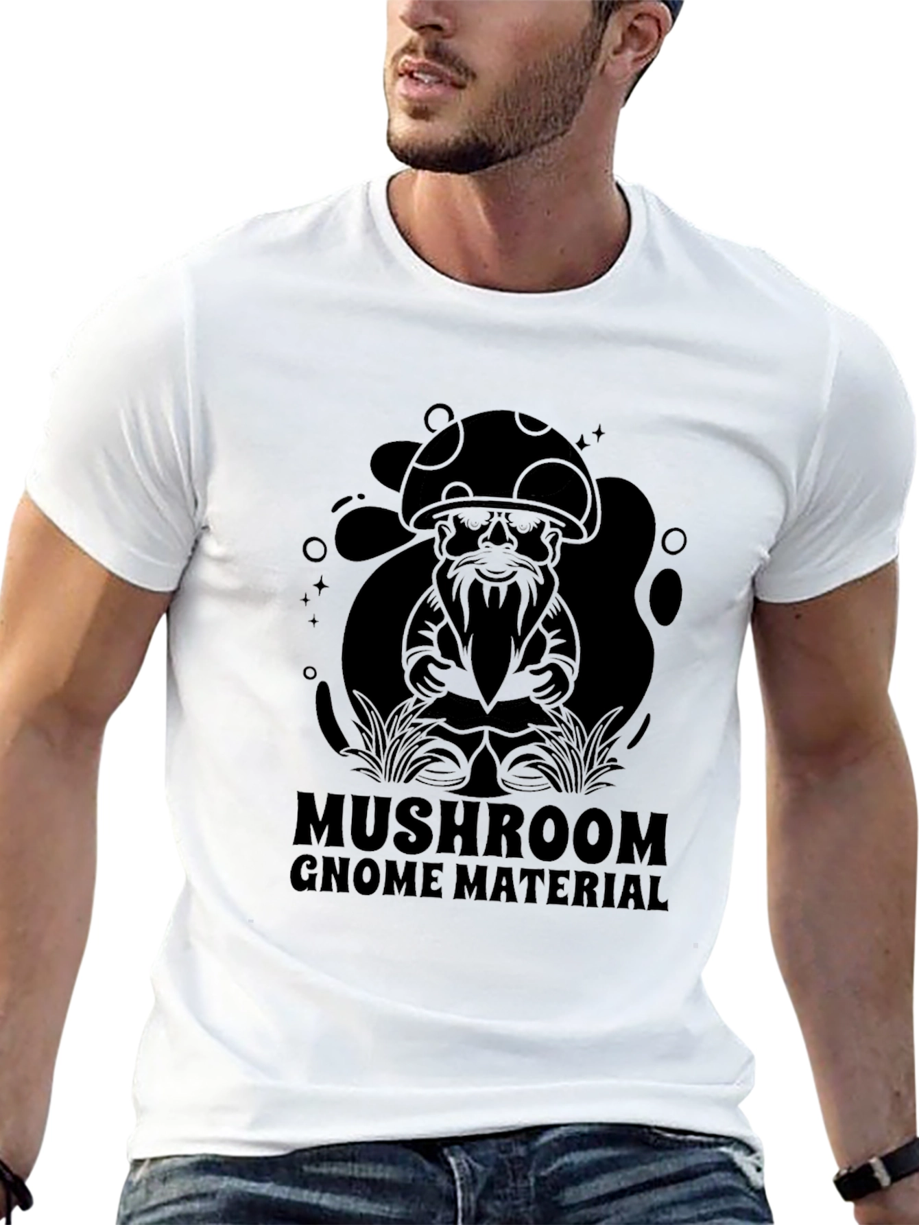 Mushroom Gnome Material Black T-Shirt