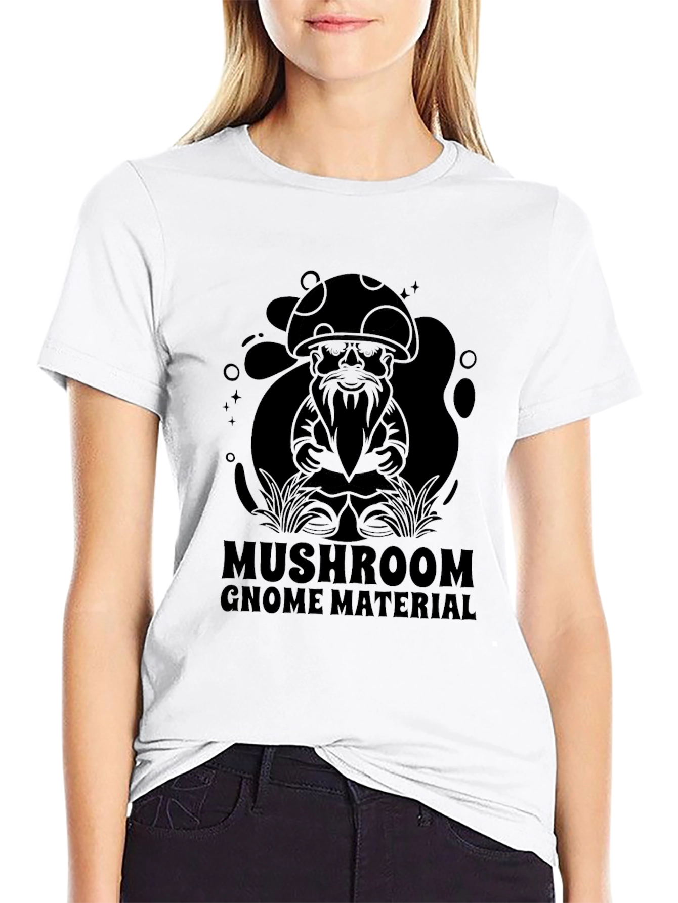 Mushroom Gnome Material Black T-Shirt