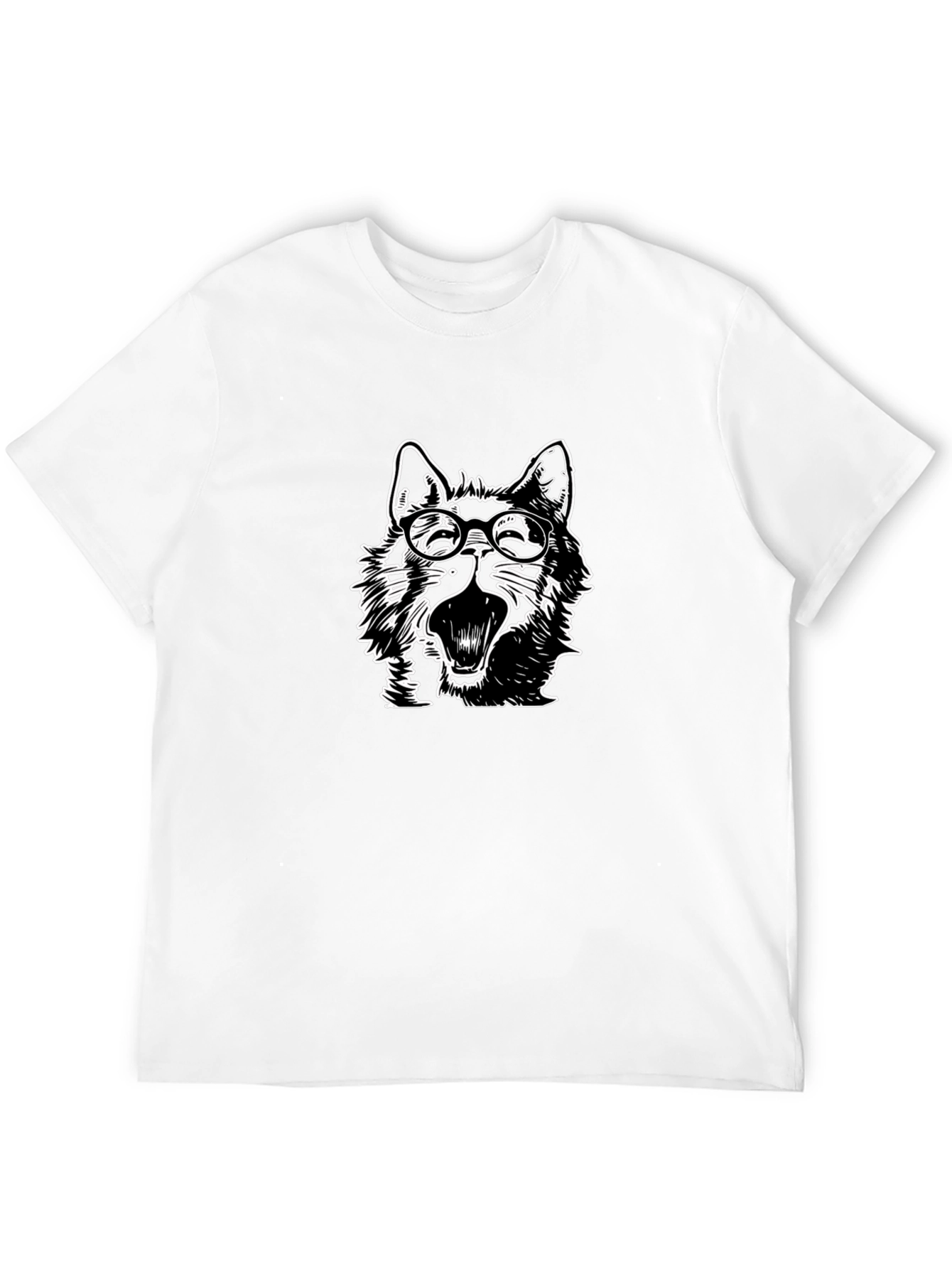 Wolf with Glasses Graphic Tee - Black Cotton