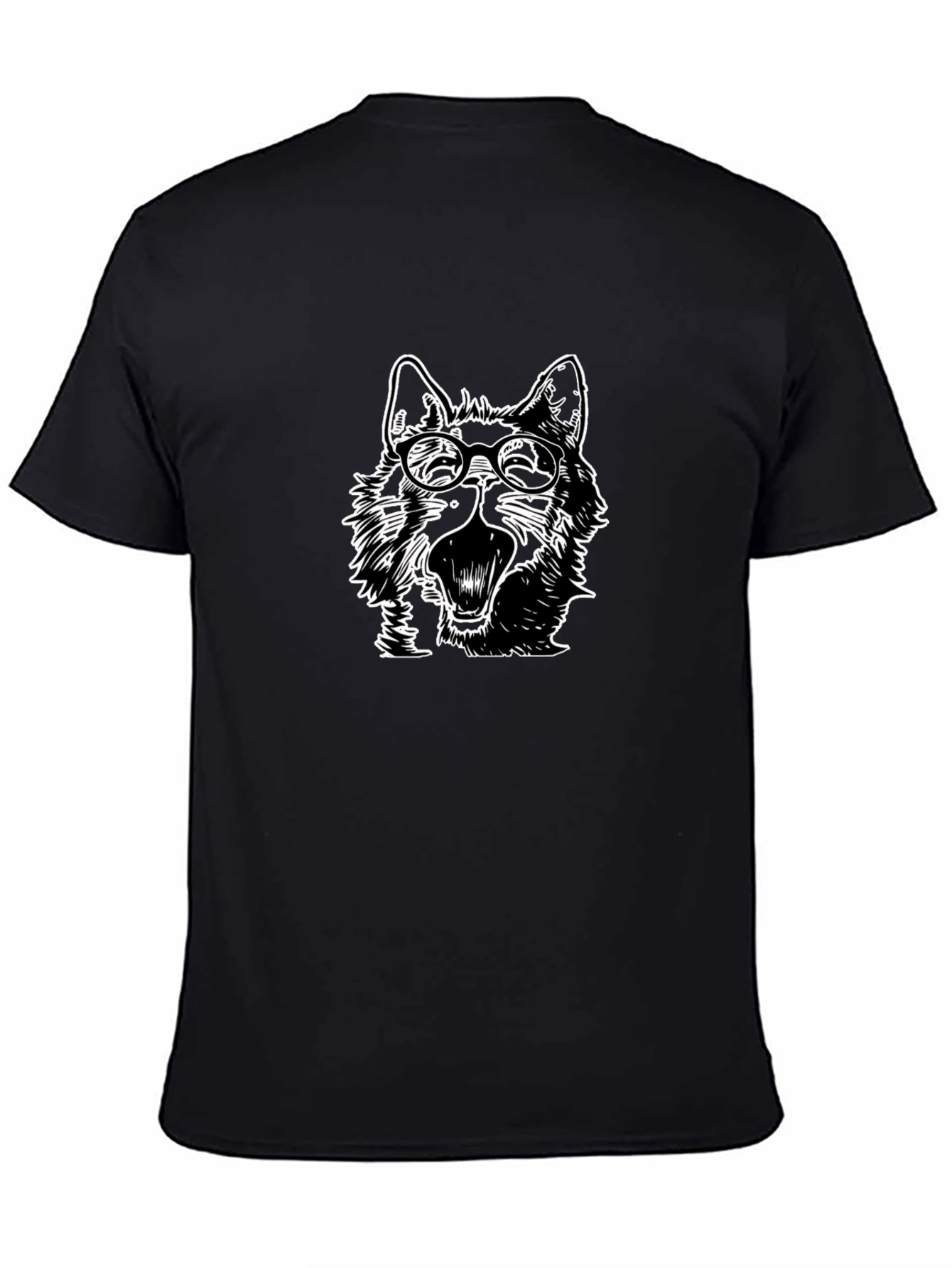 Wolf with Glasses Graphic Tee - Black Cotton
