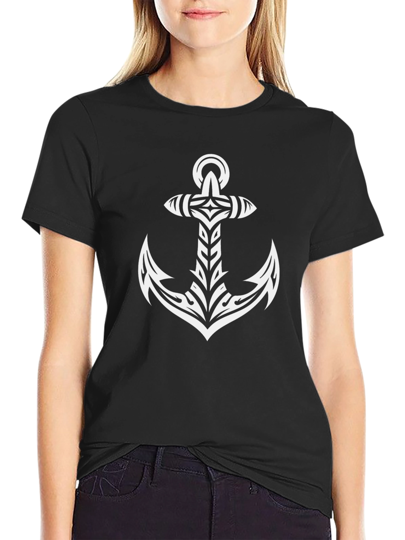 Tribal Anchor Graphic T-Shirt - Stylish Nautical Design