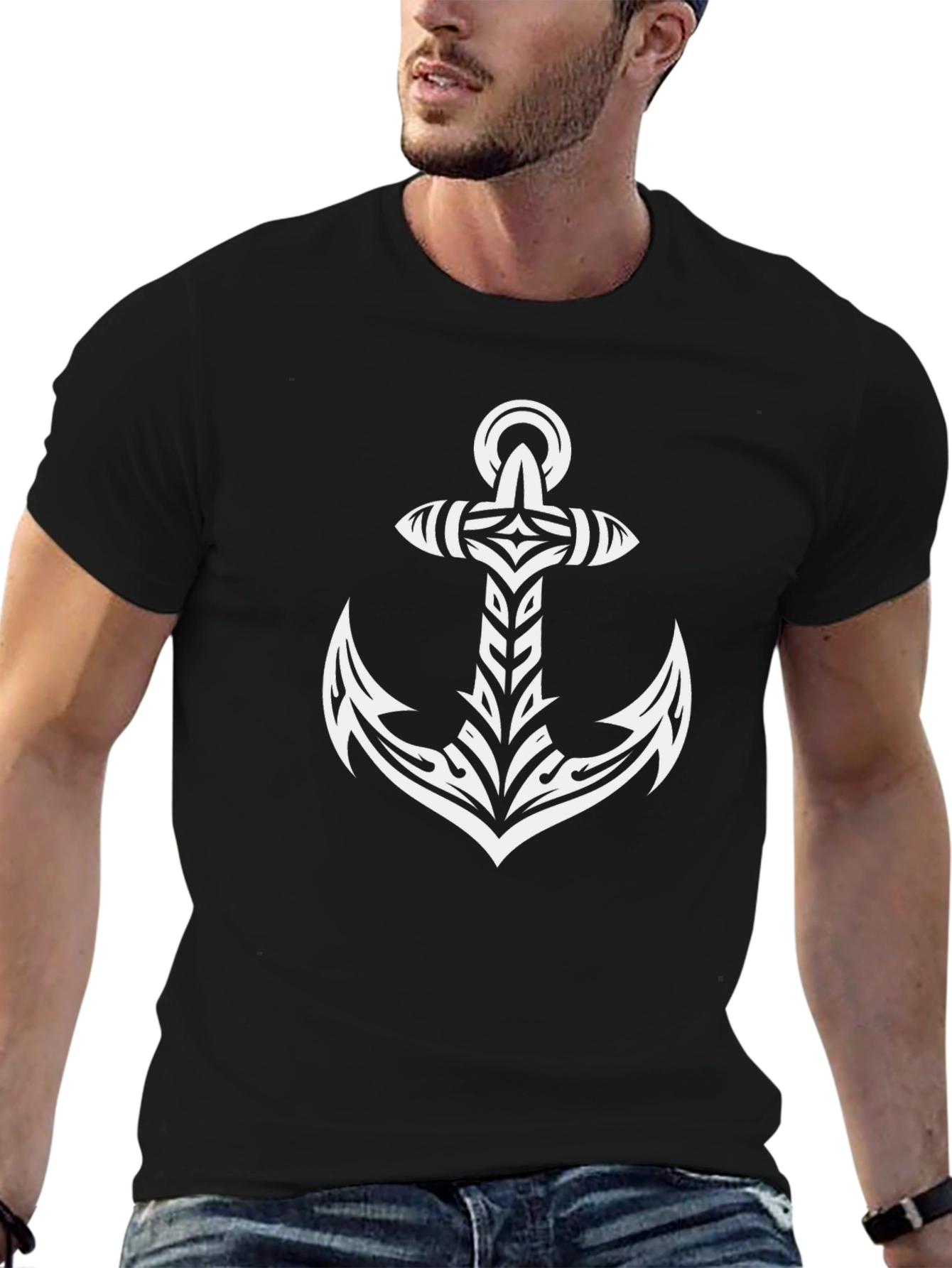 Tribal Anchor Graphic T-Shirt - Stylish Nautical Design