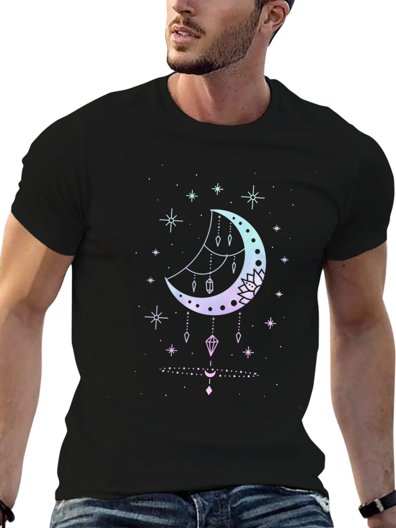 Celestial Moon Graphic Tee - Black