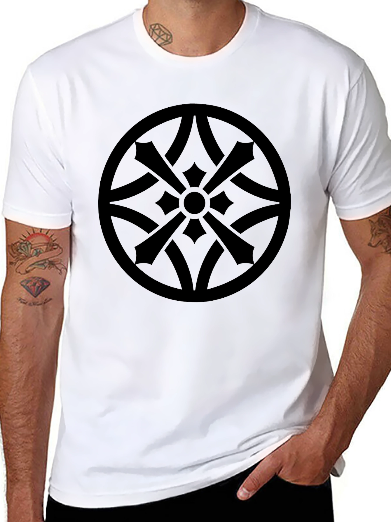 Stylish Black Tee with Geometric Circle Design
