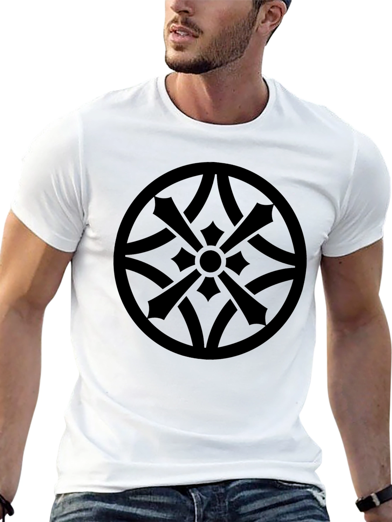 Stylish Black Tee with Geometric Circle Design