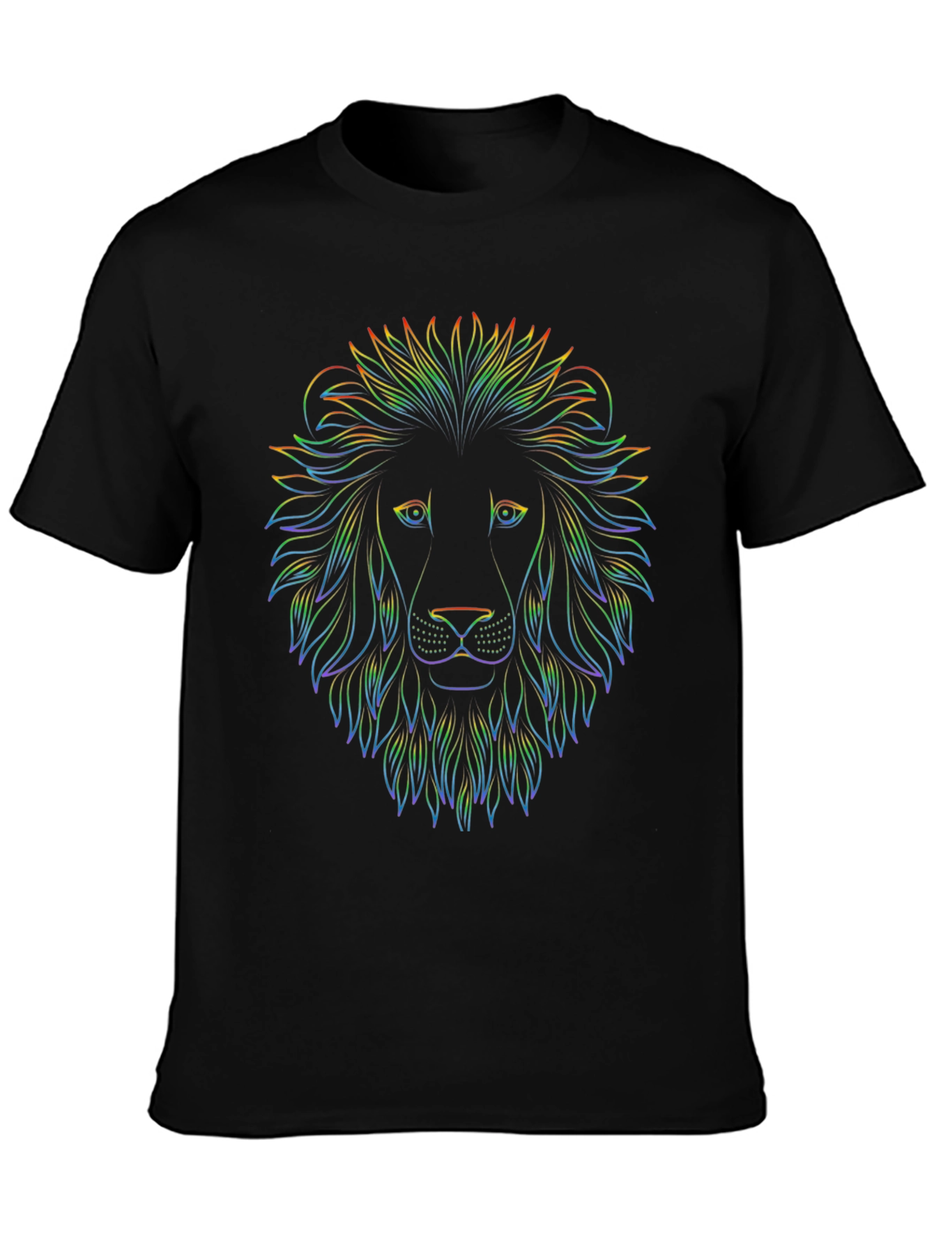 Rainbow Lion Head Graphic Print Black T-Shirt