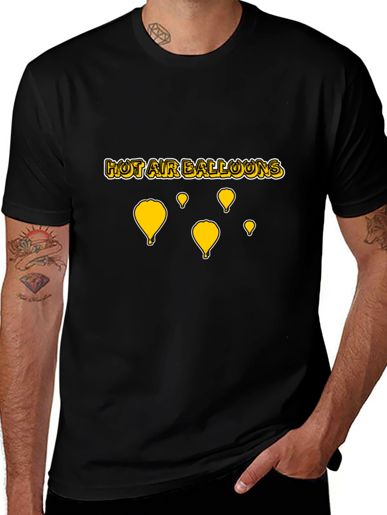 Hot Air Balloons Graphic T-Shirt - Black Cotton
