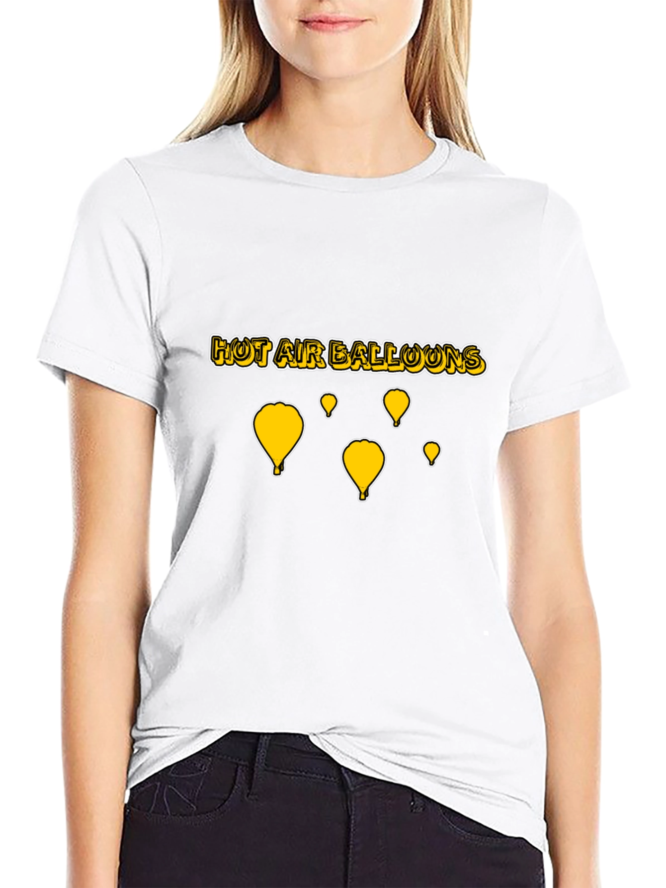 Hot Air Balloons Graphic T-Shirt - Black Cotton