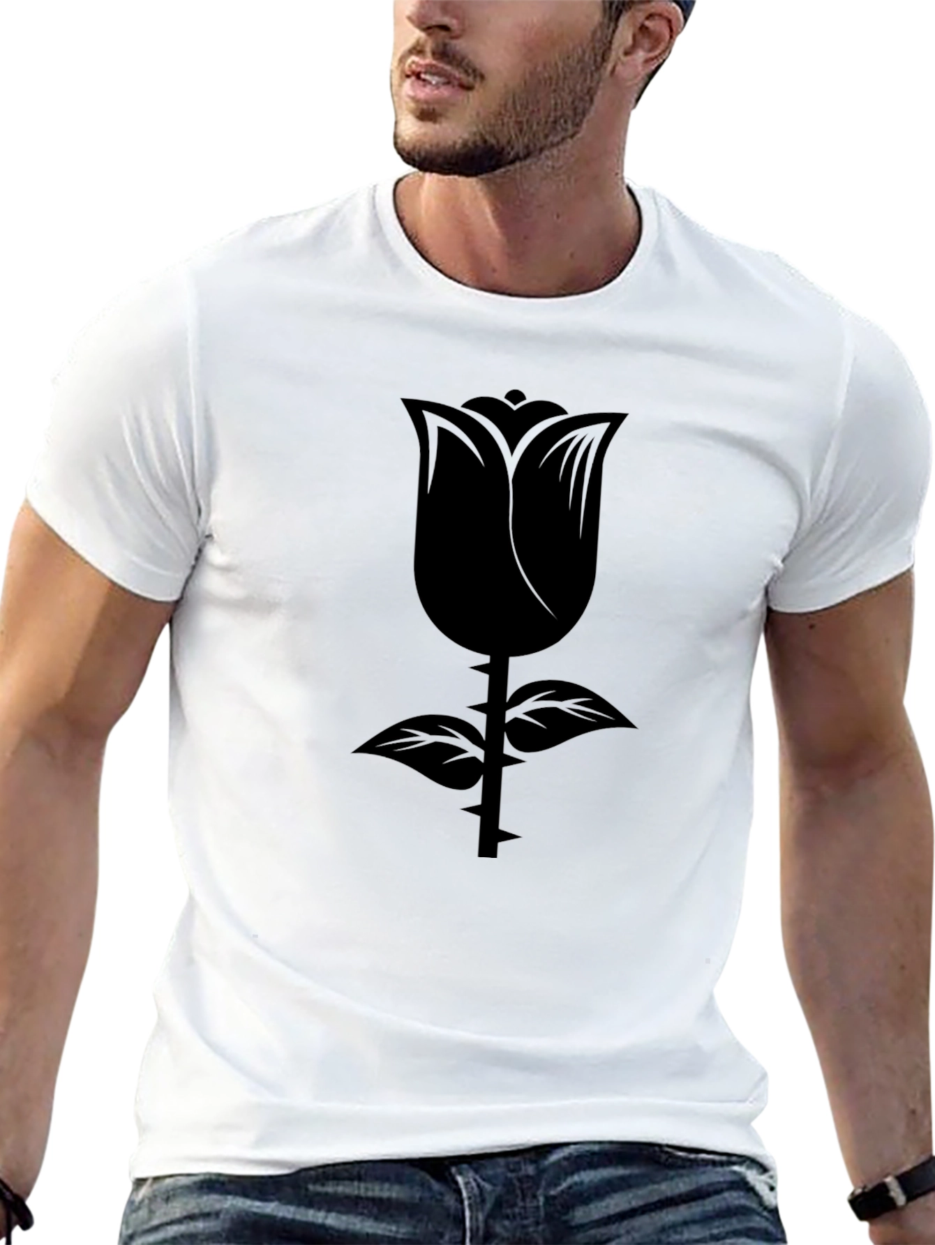Mens Black Rose Graphic T-Shirt