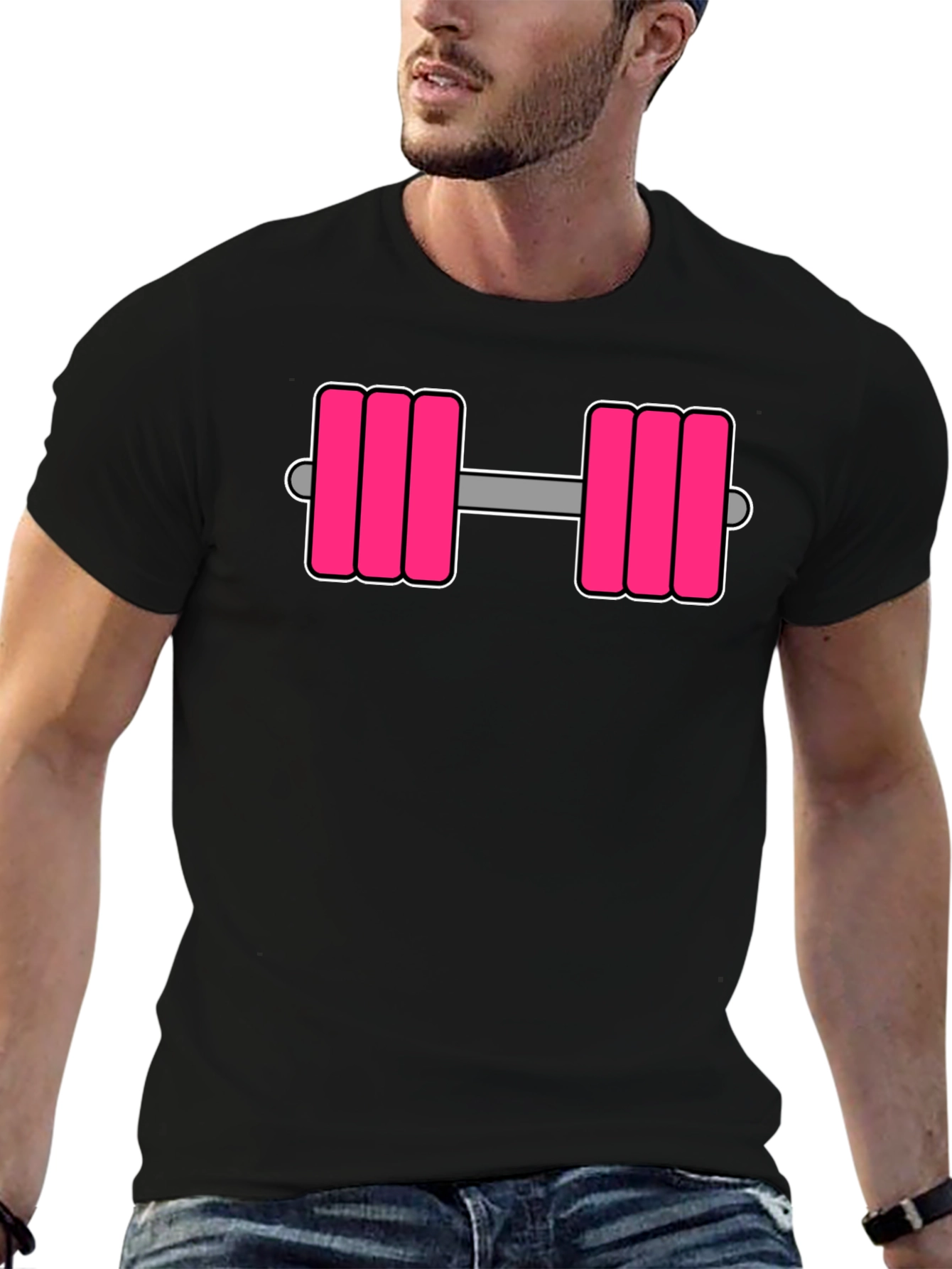 Pink Dumbbell Graphic Tee - Workout Ready!