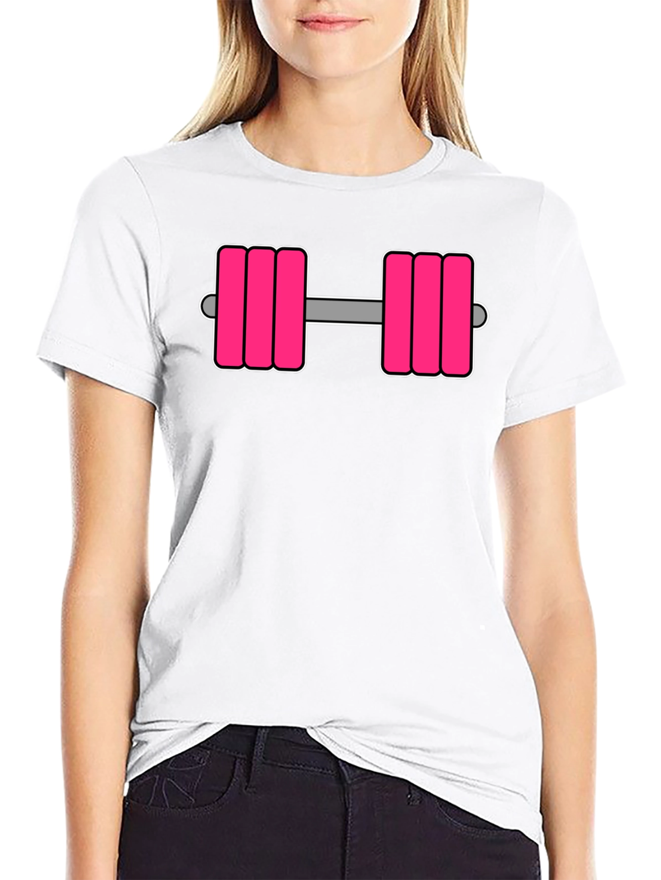 Pink Dumbbell Graphic Tee - Workout Ready!