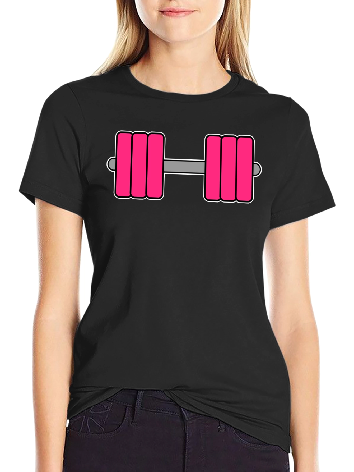 Pink Dumbbell Graphic Tee - Workout Ready!