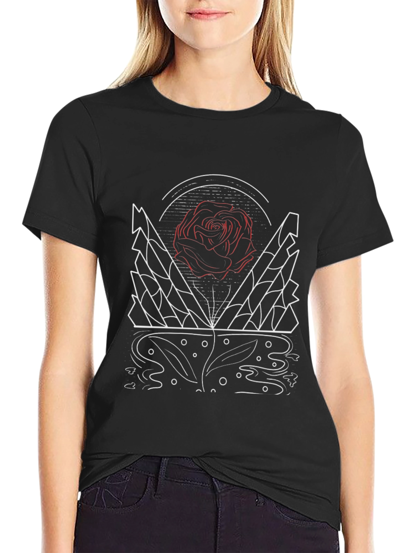 Abstract Rose Graphic Black T-Shirt