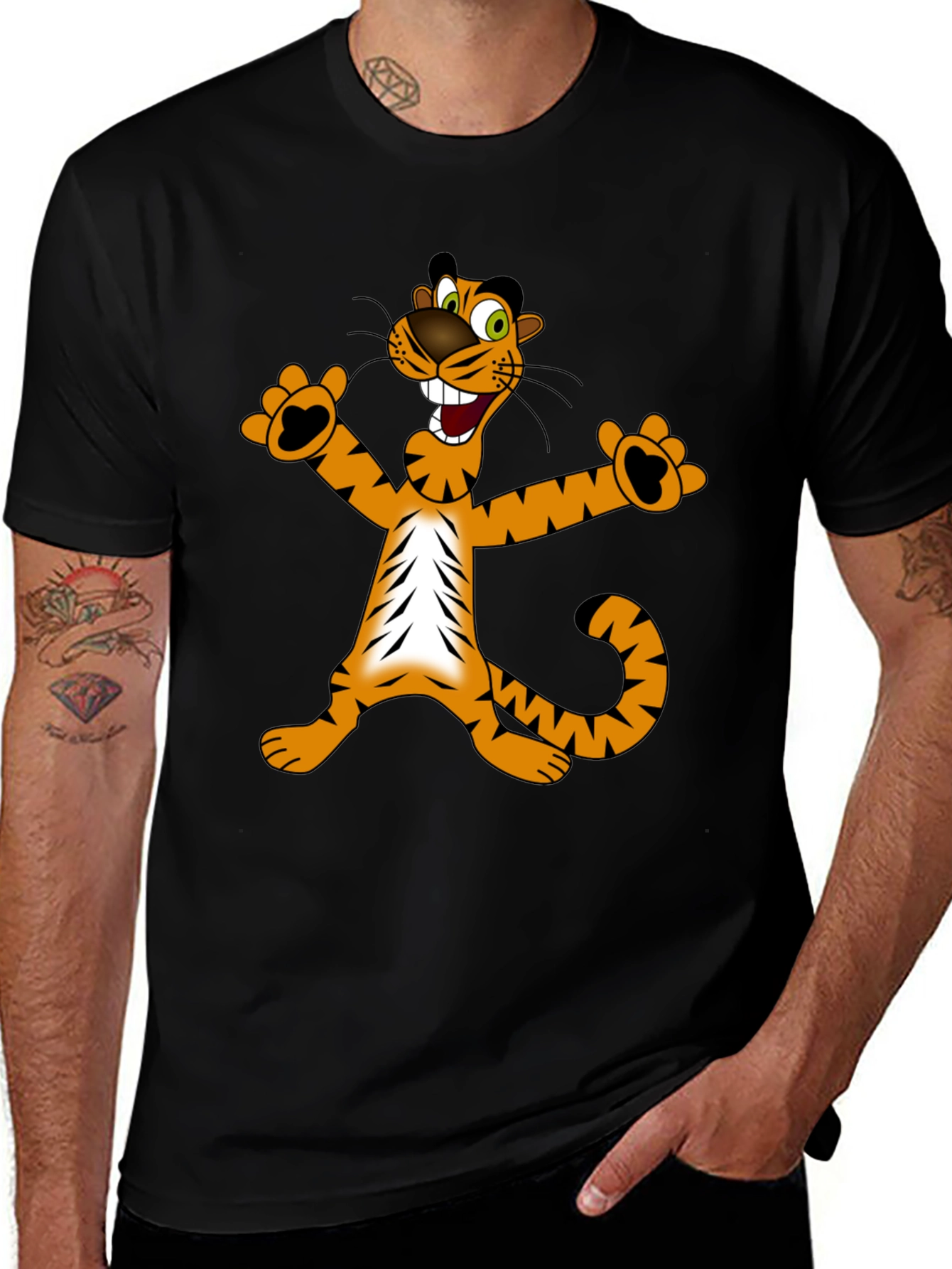 Cartoon Tiger Graphic T-Shirt - Black