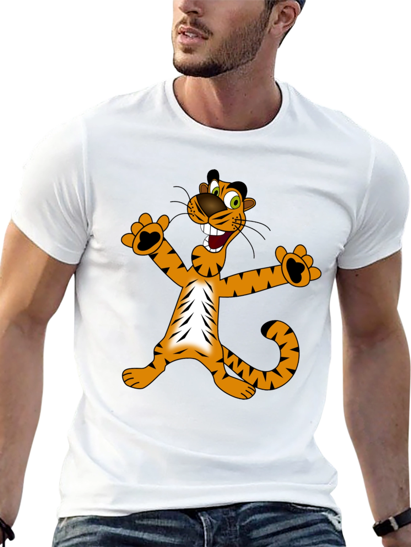 Cartoon Tiger Graphic T-Shirt - Black