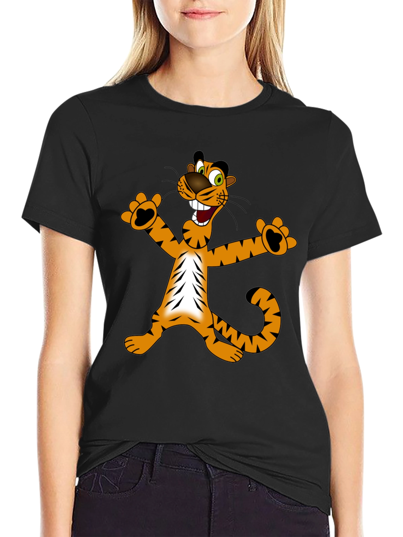 Cartoon Tiger Graphic T-Shirt - Black