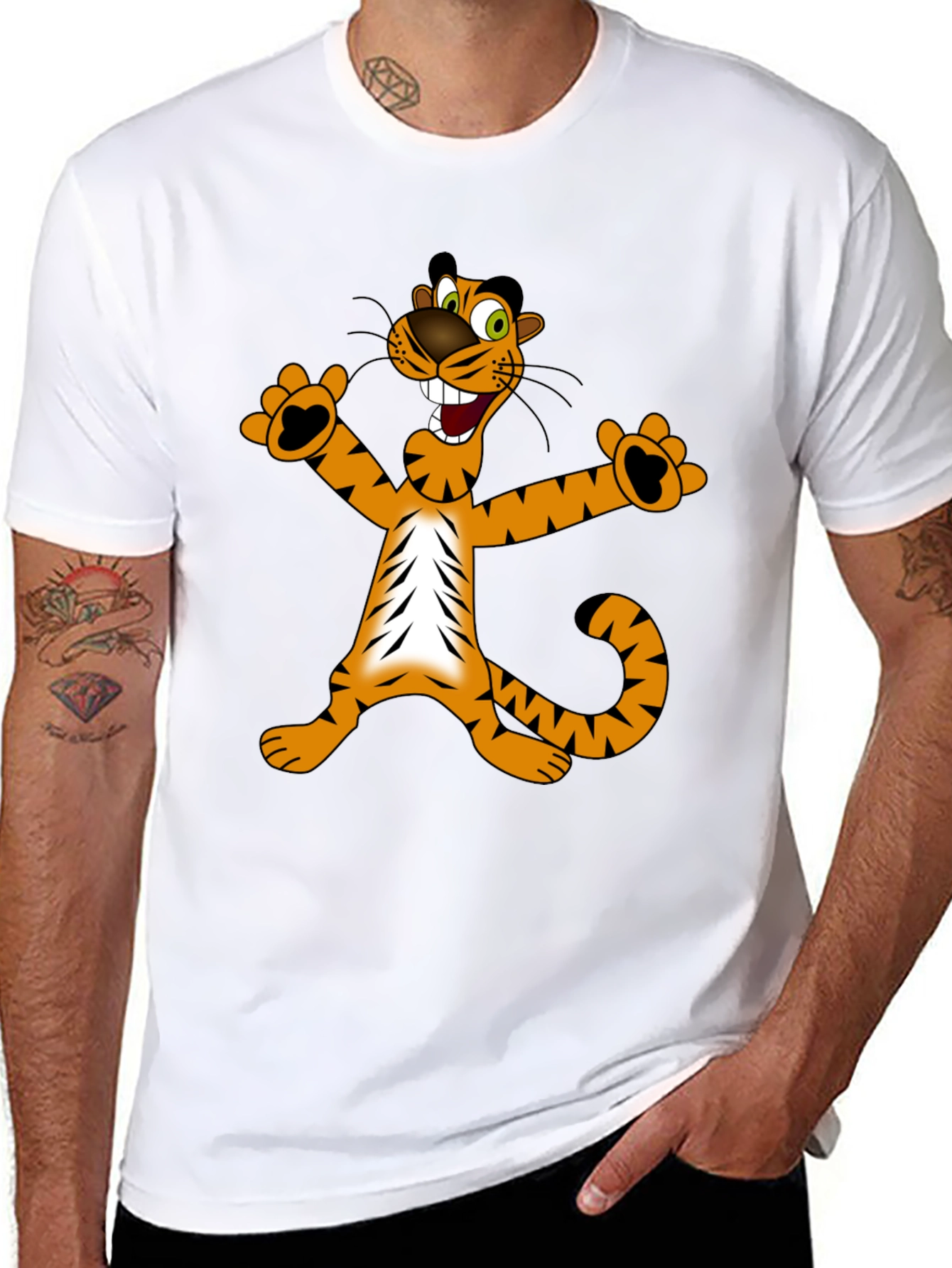Cartoon Tiger Graphic T-Shirt - Black