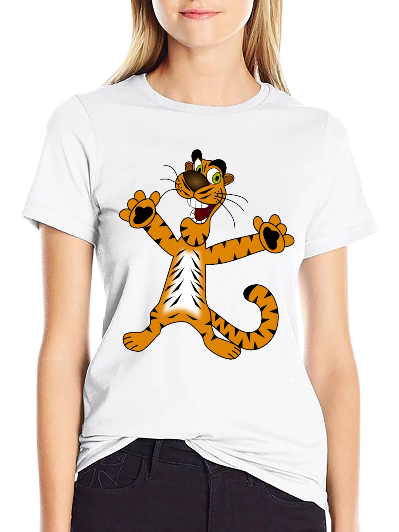 Cartoon Tiger Graphic T-Shirt - Black