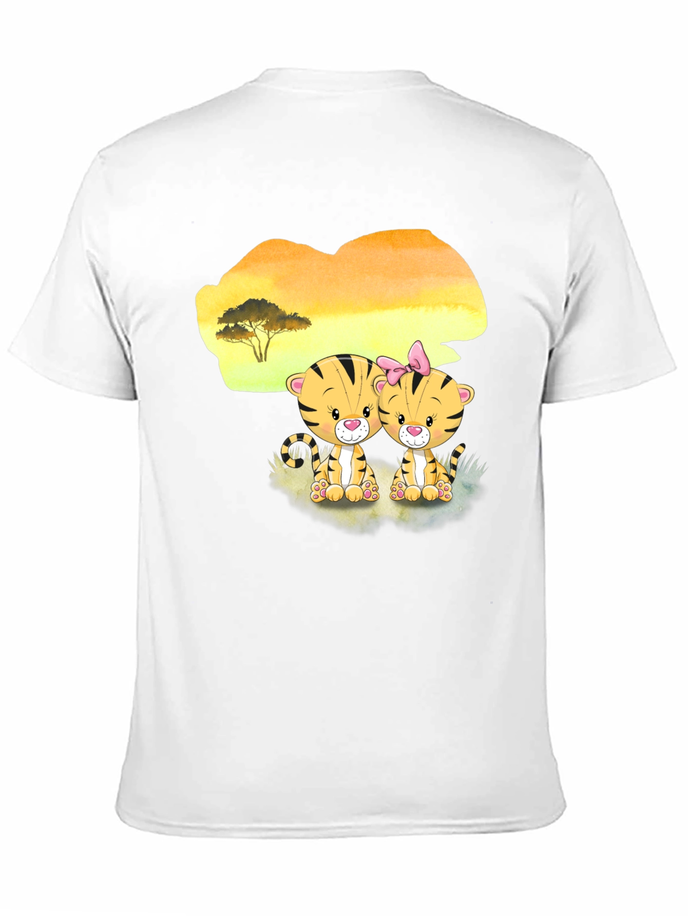 Cute Cartoon Tiger Couple Black T-Shirt