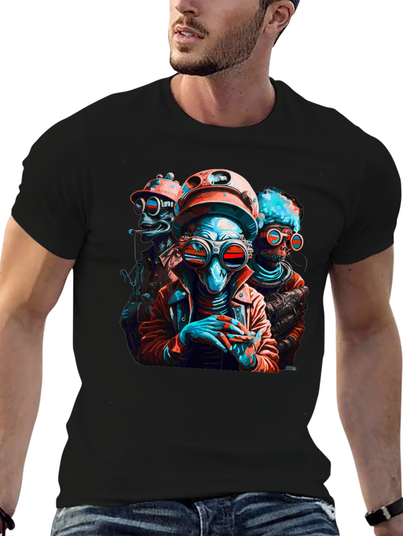 Retro Sci-Fi Alien Crew Graphic T-Shirt