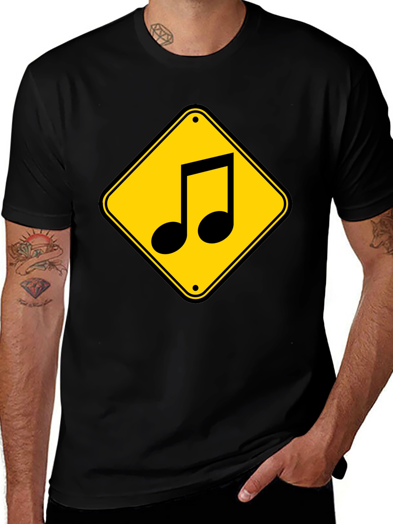 Music Note Road Sign Graphic T-Shirt