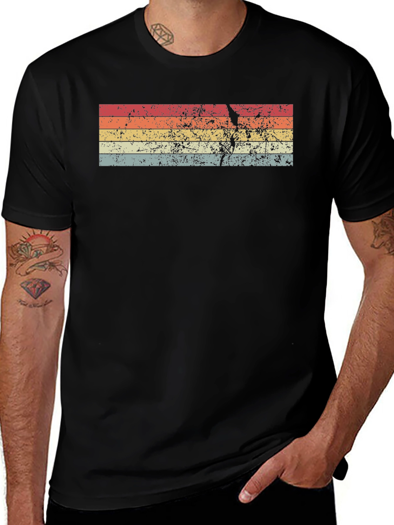 Retro Striped Graphic Tee - Black