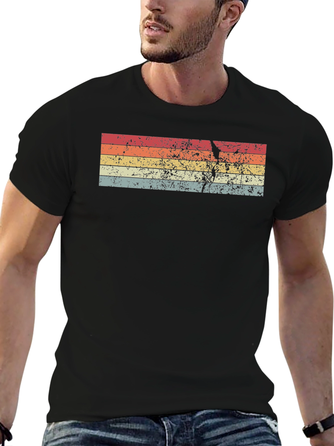 Retro Striped Graphic Tee - Black