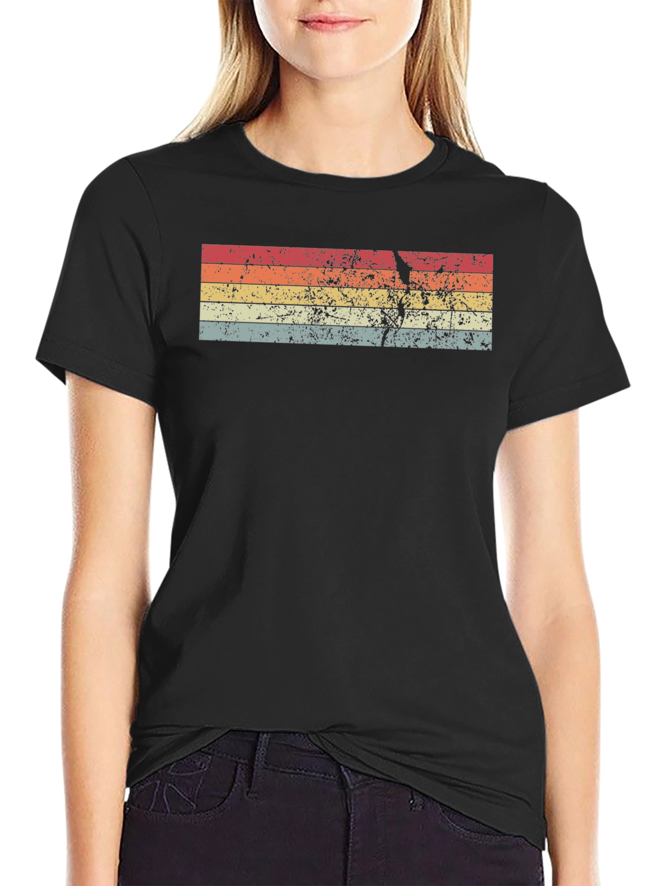 Retro Striped Graphic Tee - Black