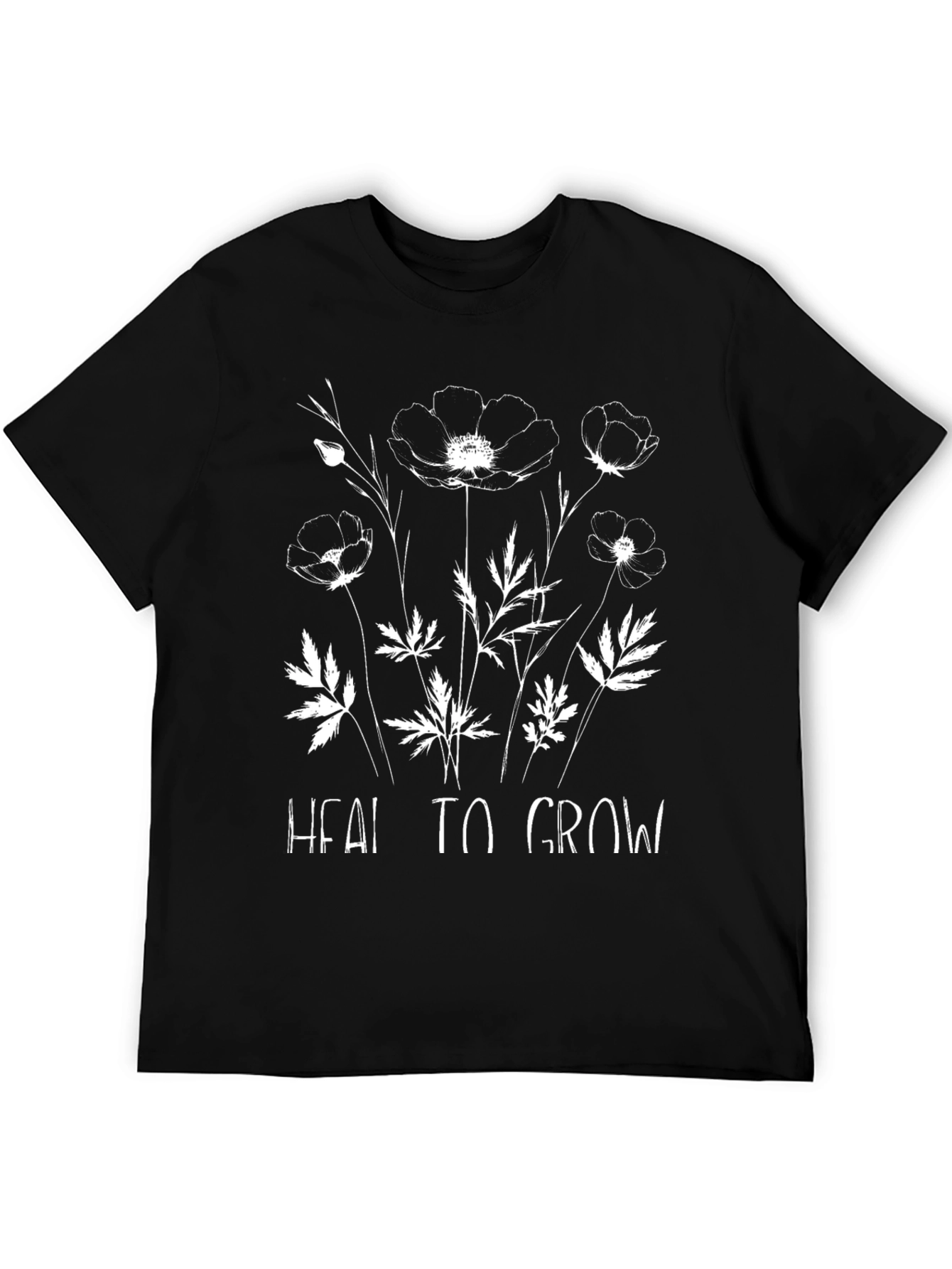 Heal to Grow Floral Graphic Black T-Shirt