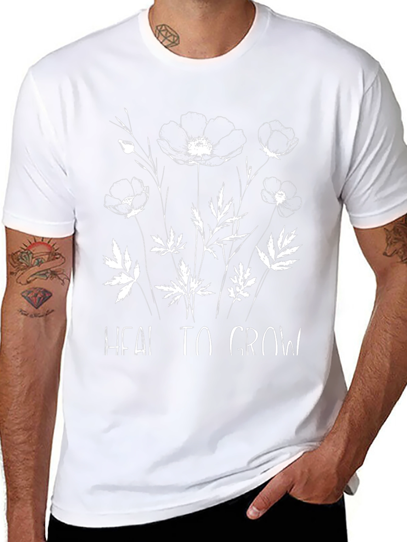 Heal to Grow Floral Graphic Black T-Shirt