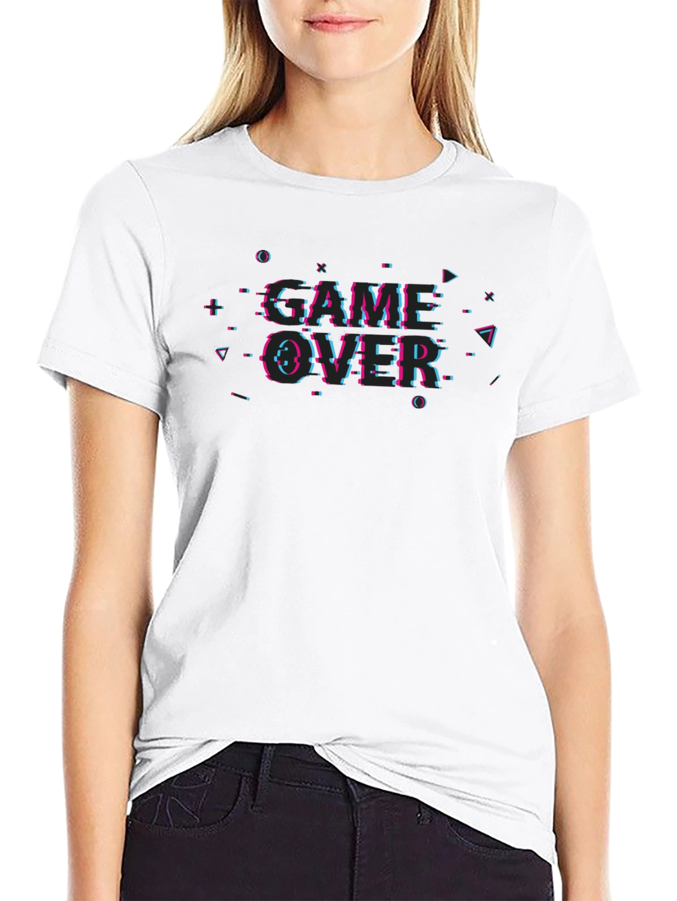 Game Over Glitch Graphic Black T-Shirt