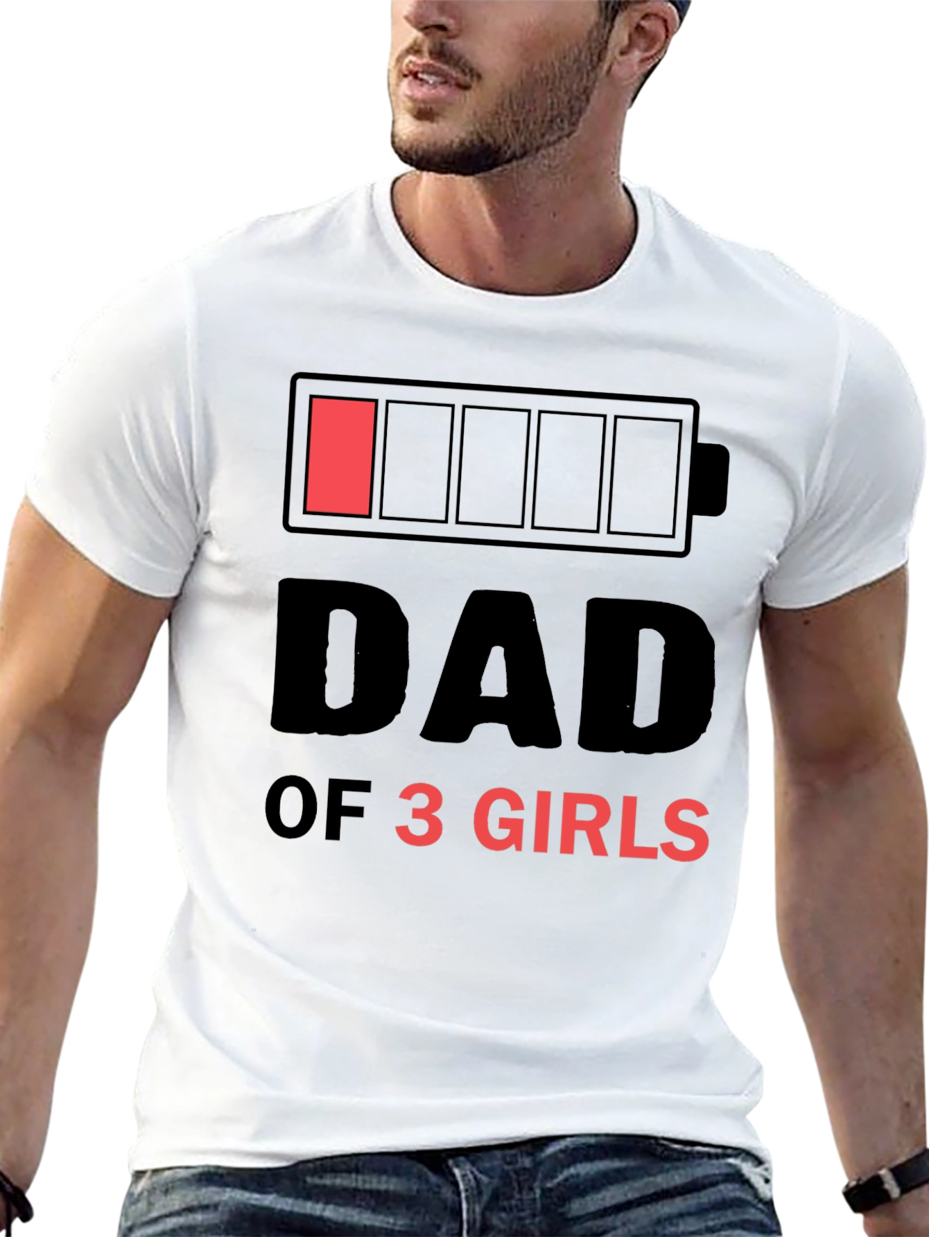 Dad of 3 Girls Funny Low Battery T-Shirt