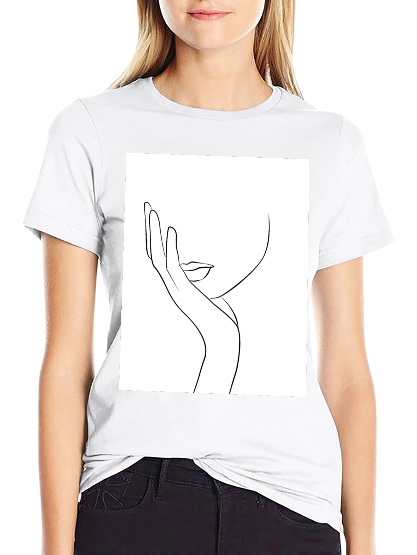 Minimalist Line Art Face Black T-Shirt