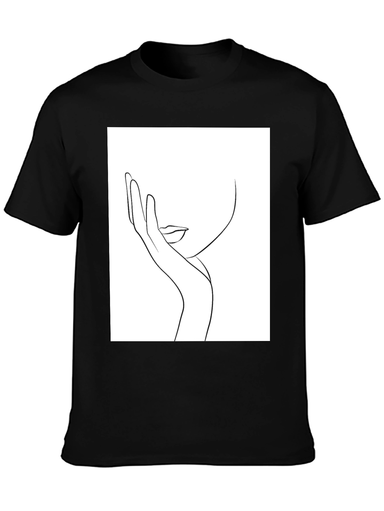 Minimalist Line Art Face Black T-Shirt