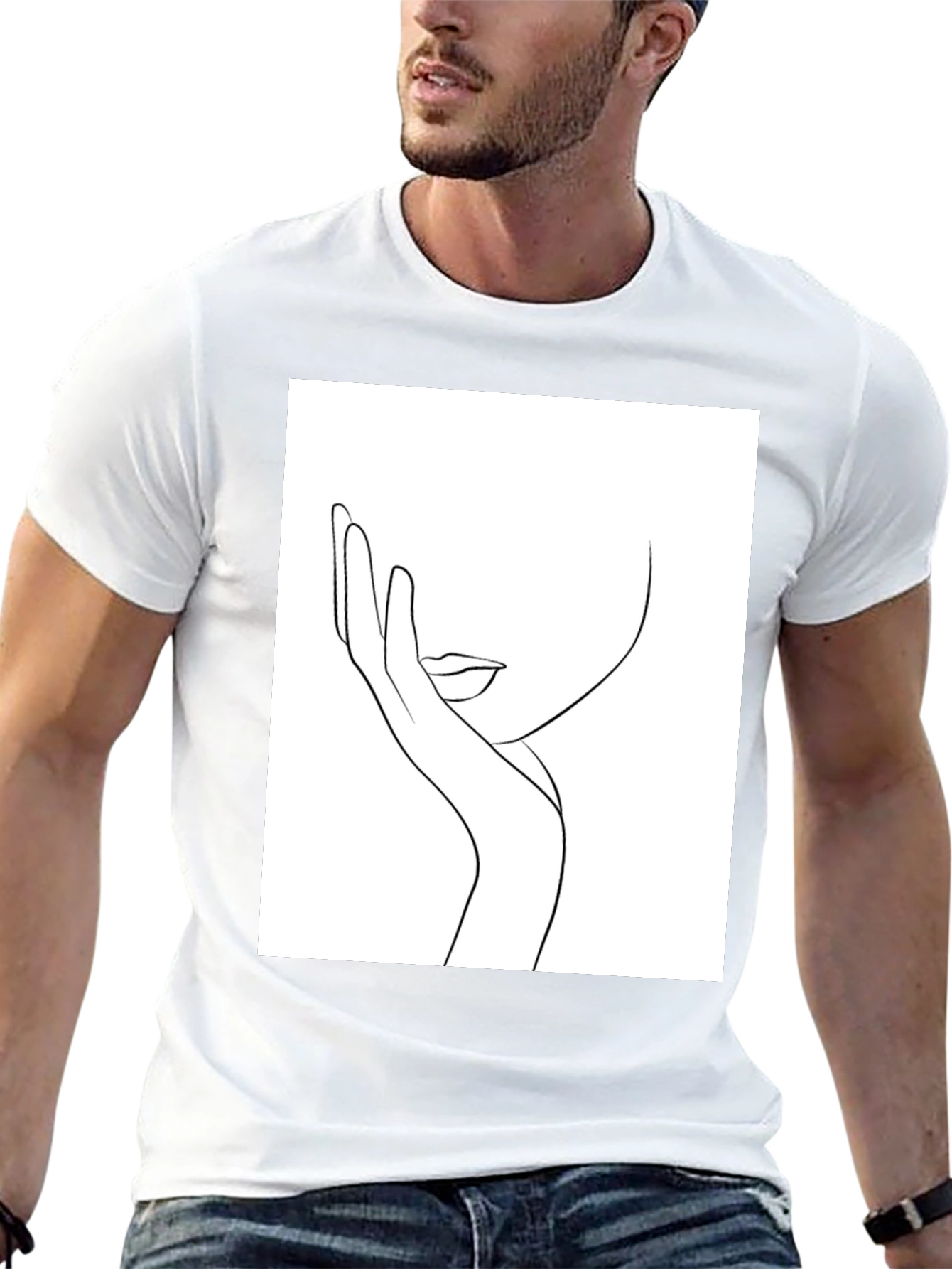 Minimalist Line Art Face Black T-Shirt