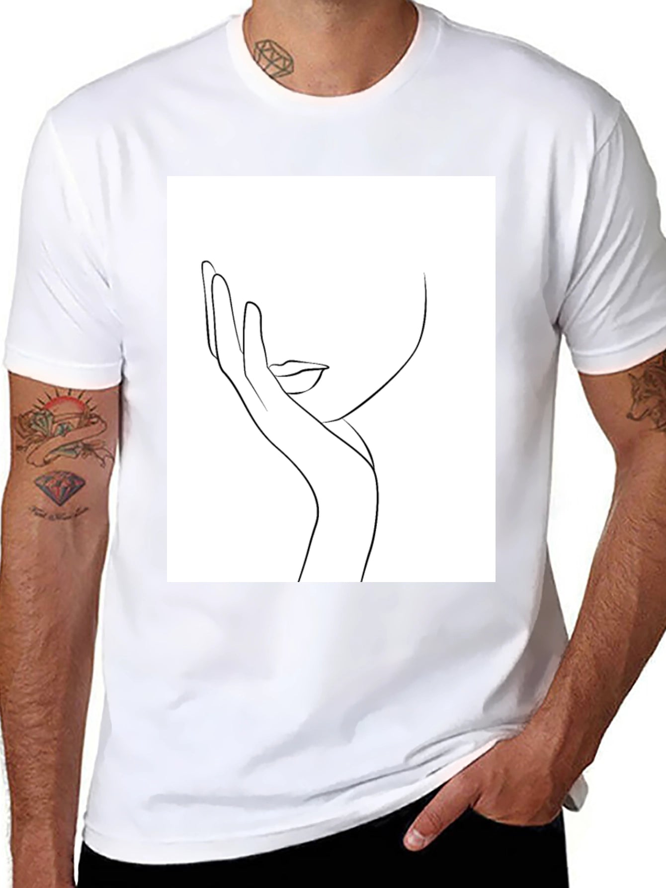 Minimalist Line Art Face Black T-Shirt