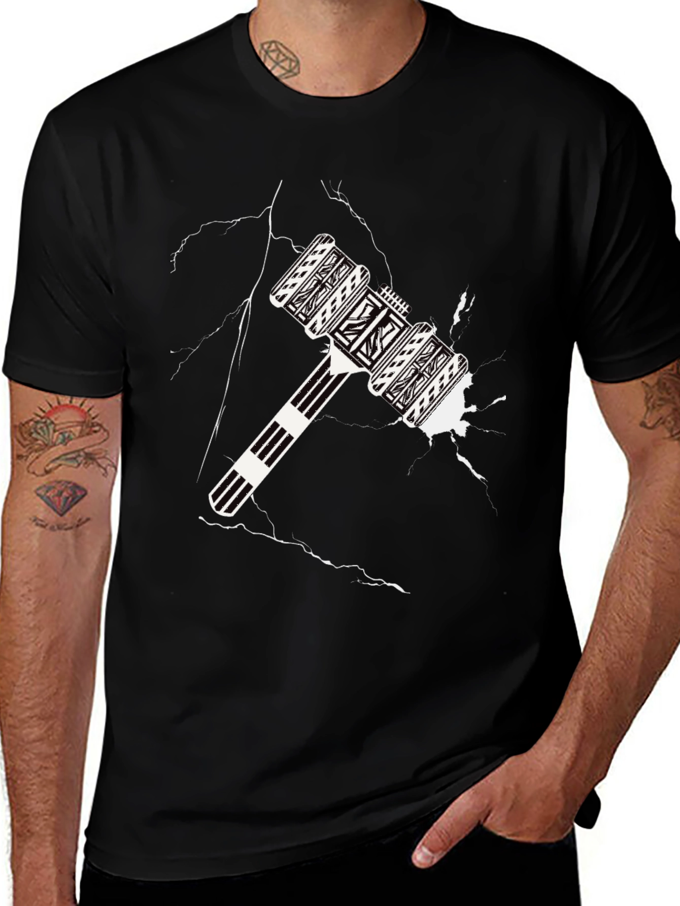 Abstract Mallet Graphic Tee - Cool Black T-Shirt