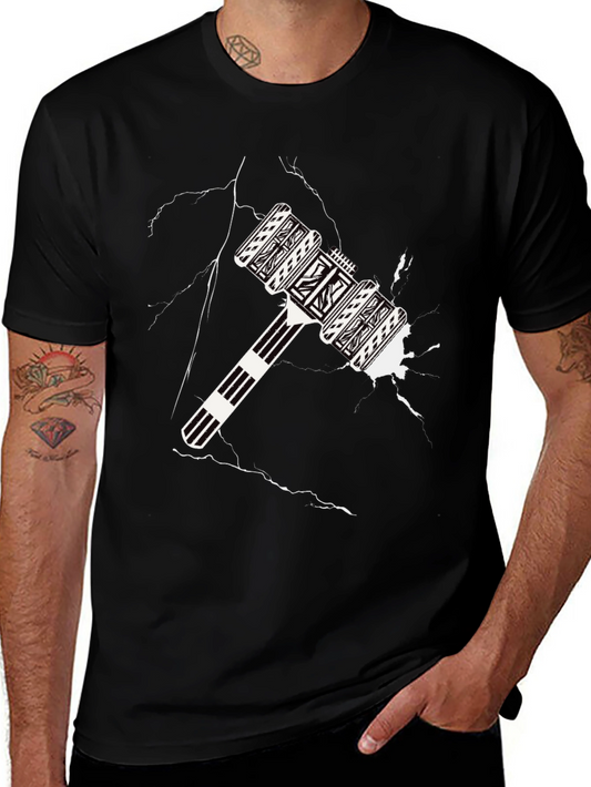 Abstract Mallet Graphic Tee - Cool Black T-Shirt