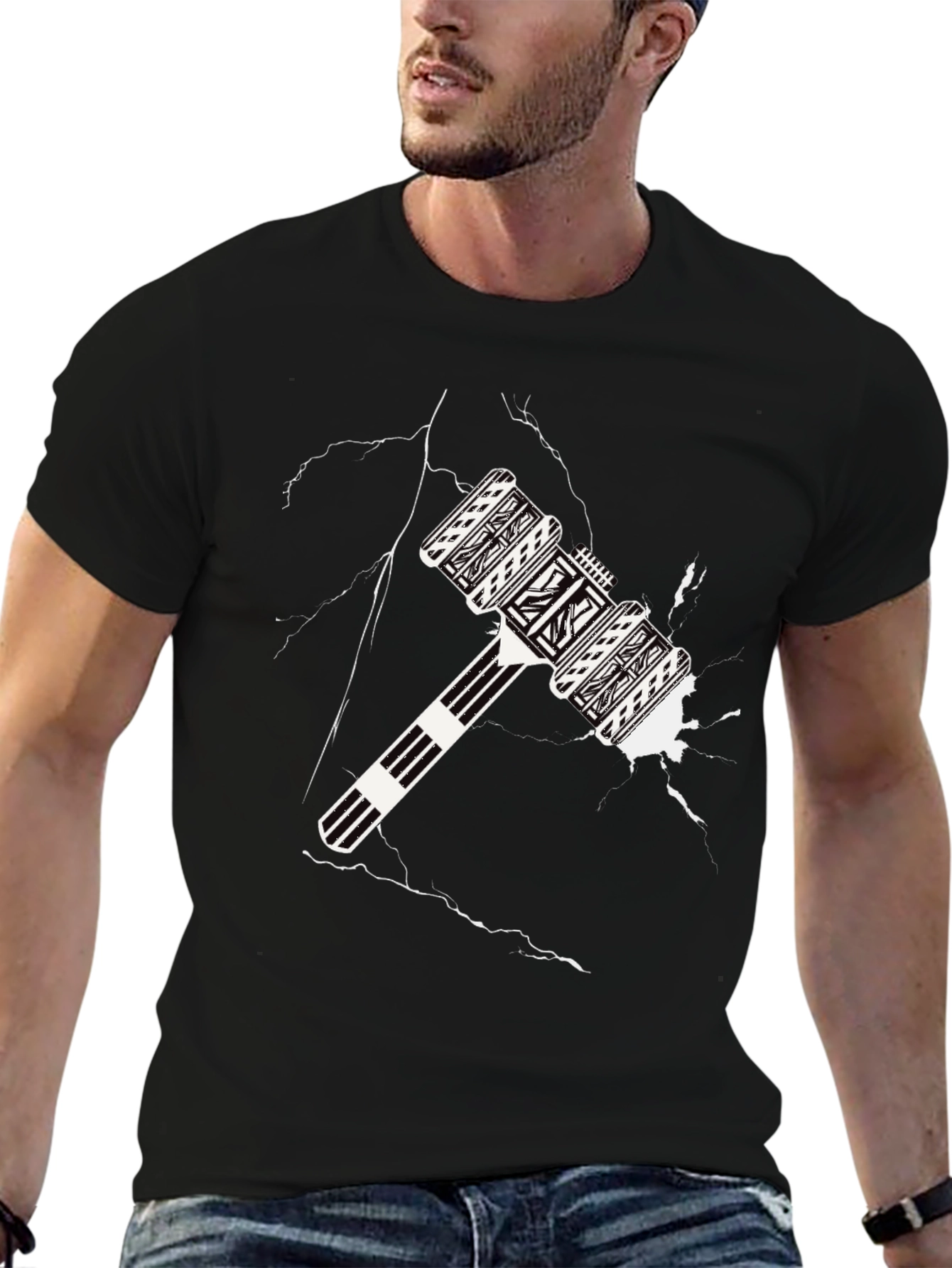 Abstract Mallet Graphic Tee - Cool Black T-Shirt