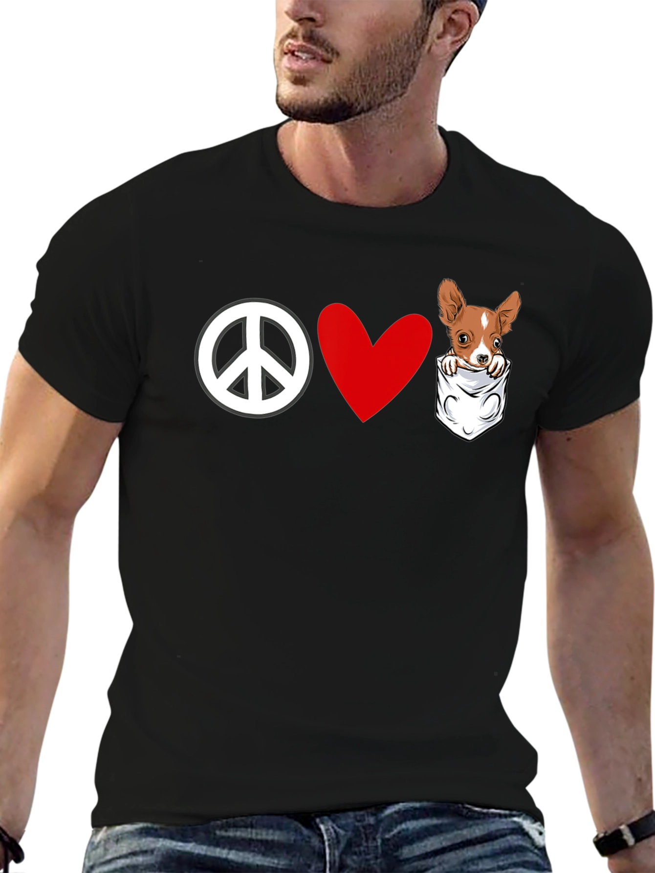 Peace Love Chihuahua Pocket T-Shirt
